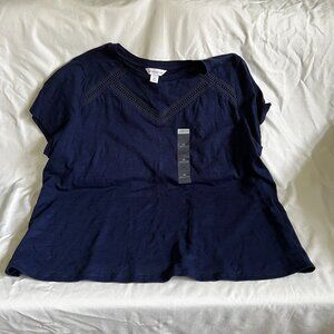 Liz Claiborne Navy Blue Womens Short Sleeve Top 2X Lightweight Cotton Blend Made